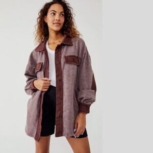 Anthropologie Shirt Jacket Women Large Brown Cotton Overshirt Shacket Streetwear
